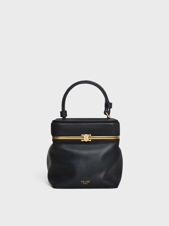 Celine Handbags - Celine Cube Black Leather Mini Vanity Bag with Gold-Tone Trim